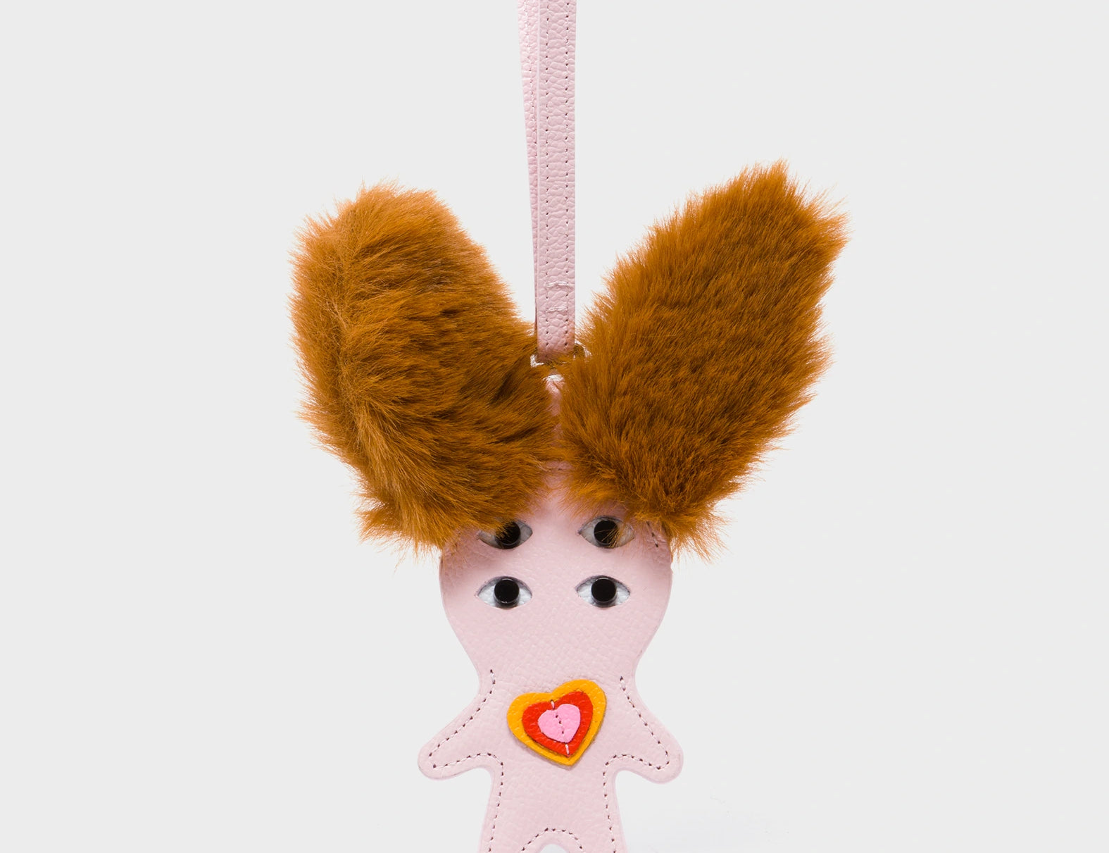 Fluffy Fella Charm - Parfait Pink Leather Bag Charm - Front