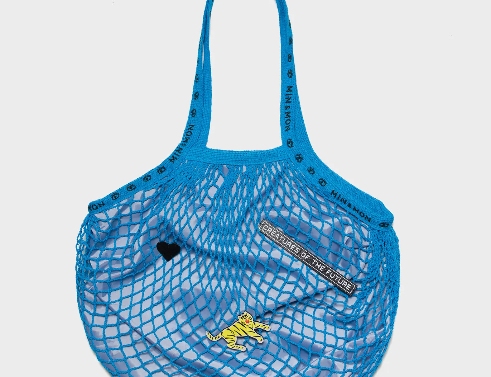 Blue and Gray Mesh Bag - Tiger Applique - Front