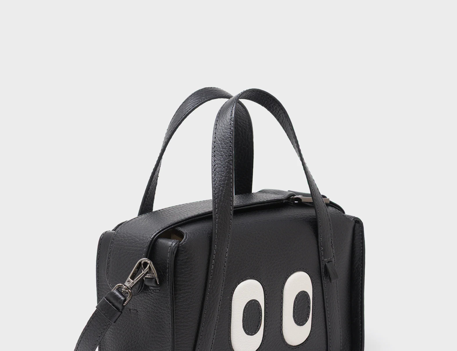 Benji Small Crossbody Black Leather Bag - Look Up - Main View