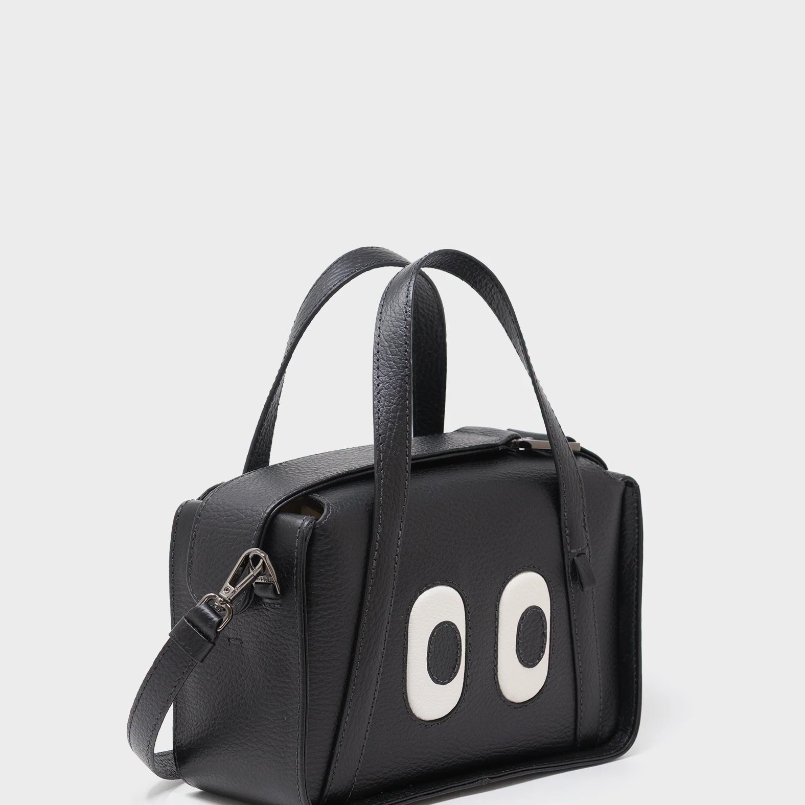 Benji Small Crossbody Black Leather Bag - Look Up - Main View