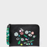 Fidelio Black Leather Pouch - Floralia Print - Front