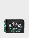 Fidelio Black Leather Pouch - Floralia Print