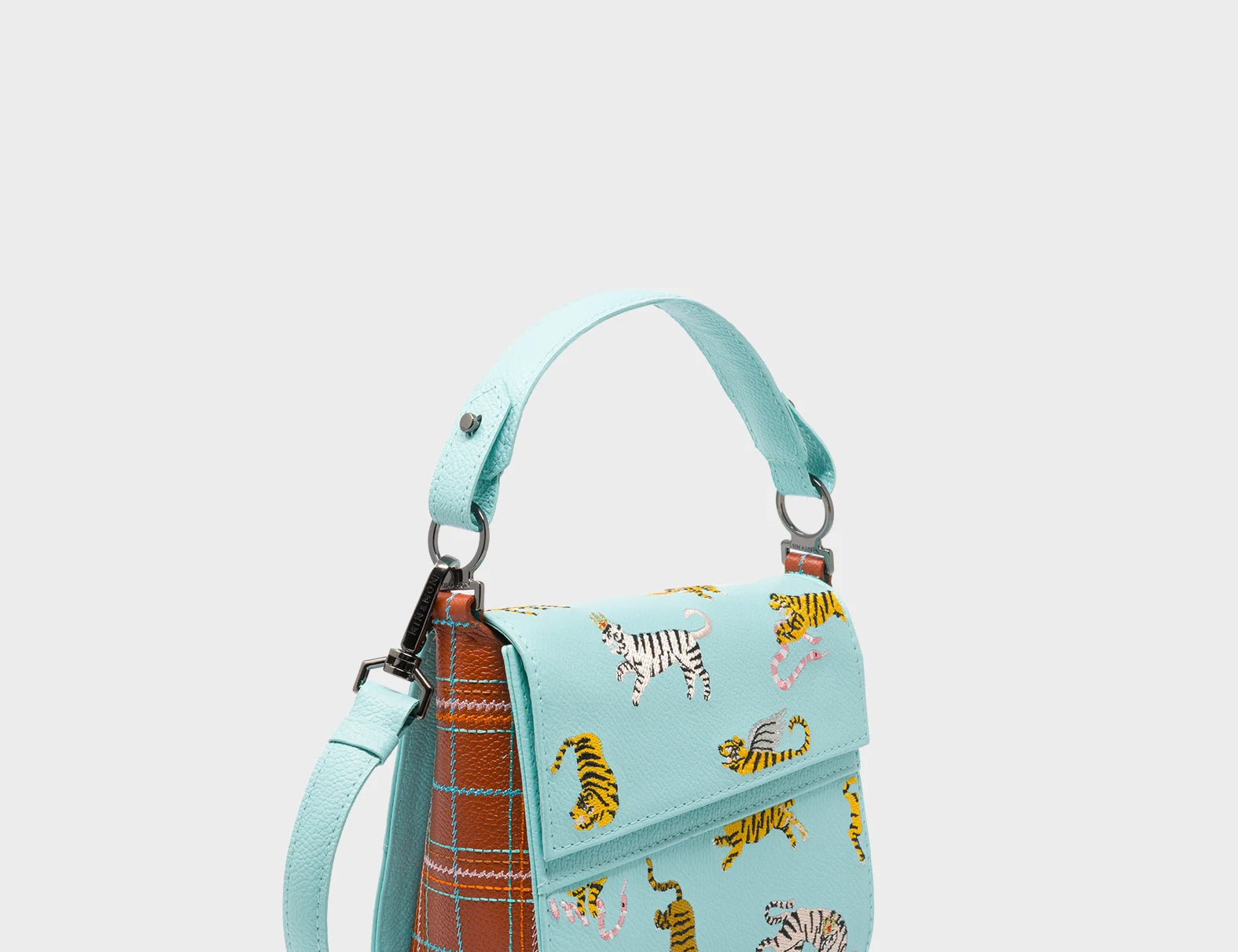 Anastasio Micro Crossbody Handbag Eggshell Blue Leather - Retro Tiger Embroidery - Main View