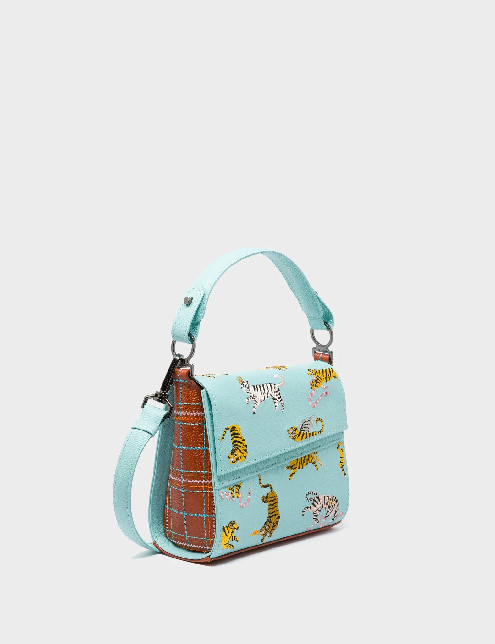 Anastasio Micro Crossbody Handbag Eggshell Blue Leather - Retro Tiger Embroidery - Main View