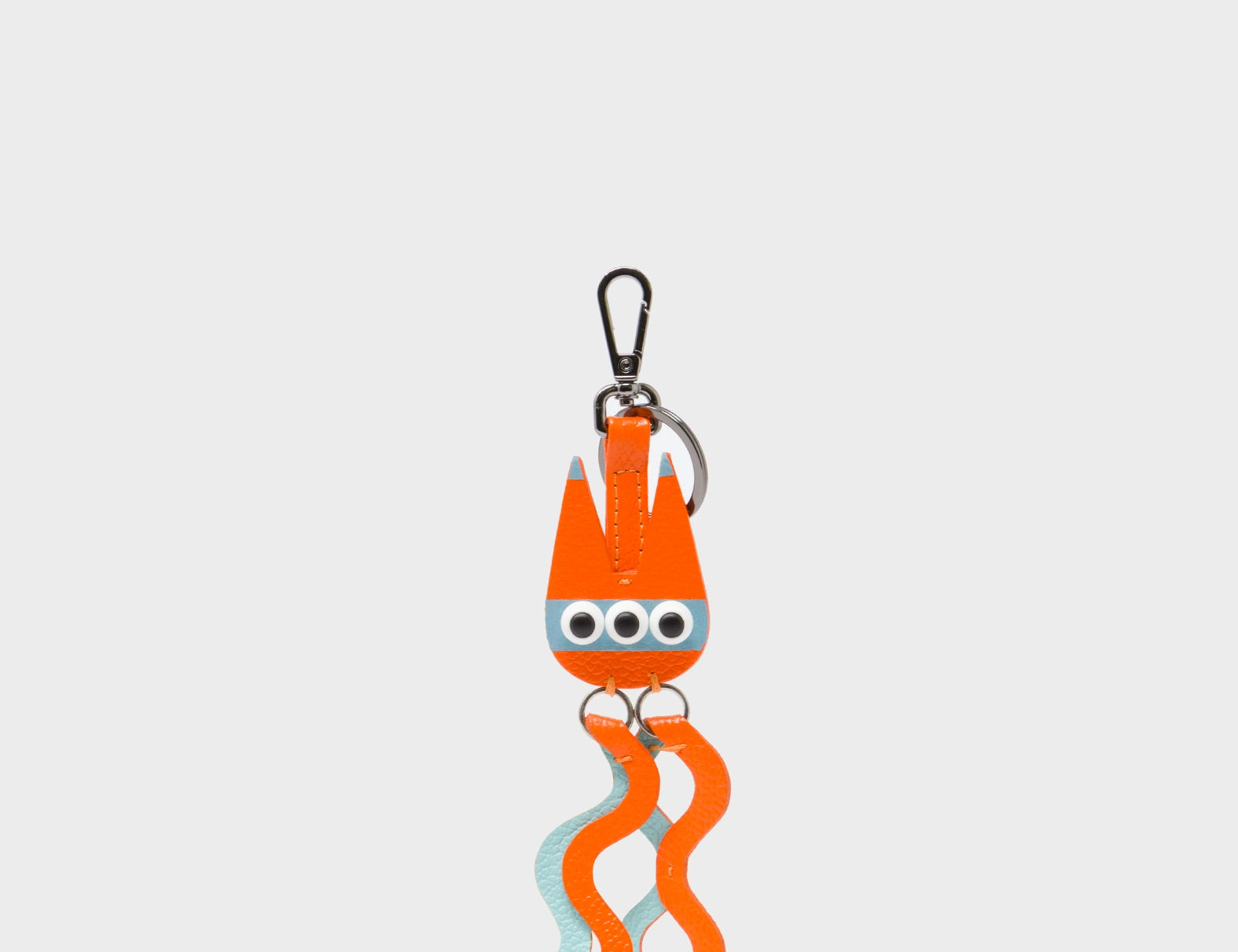 Cosmic Cat Charm - Vermillion and Eggshell Blue Leather Keychain - Front