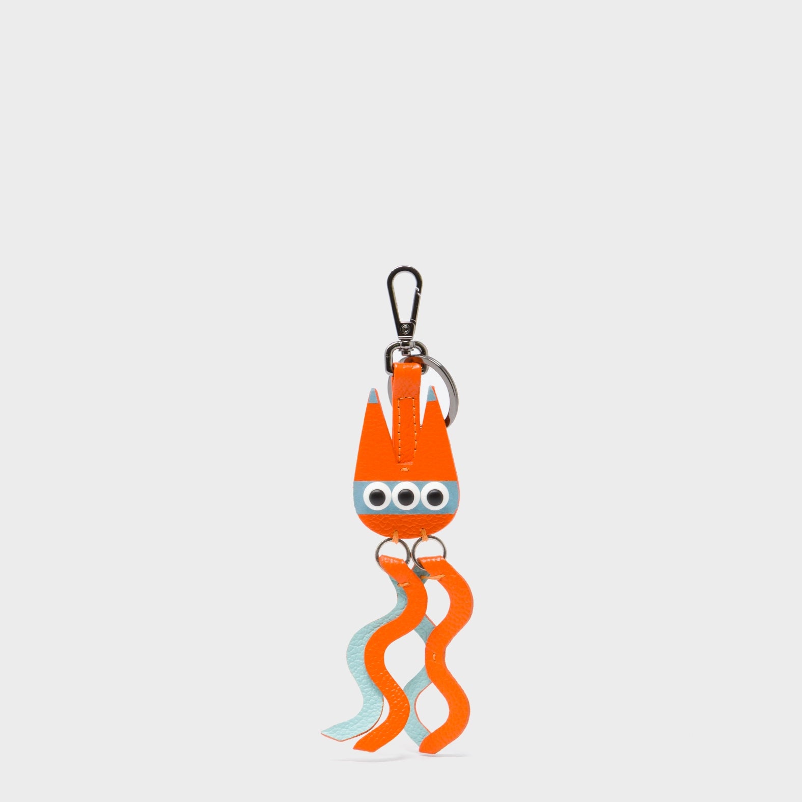 Cosmic Cat Charm - Vermillion and Eggshell Blue Leather Keychain - Front