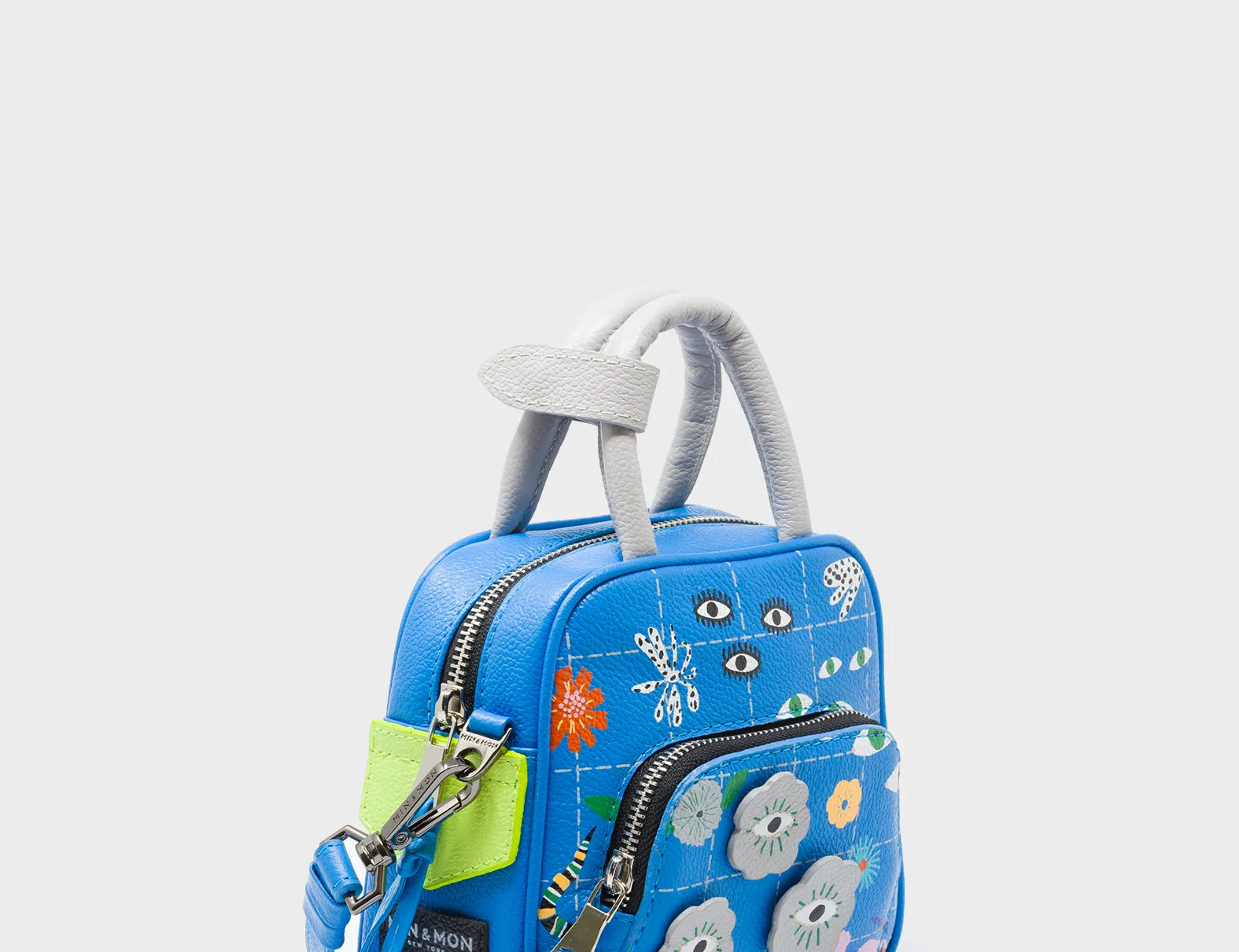 Marino Mini Crossbody Ibiza Blue Leather Bag - Floralia Design - Main View
