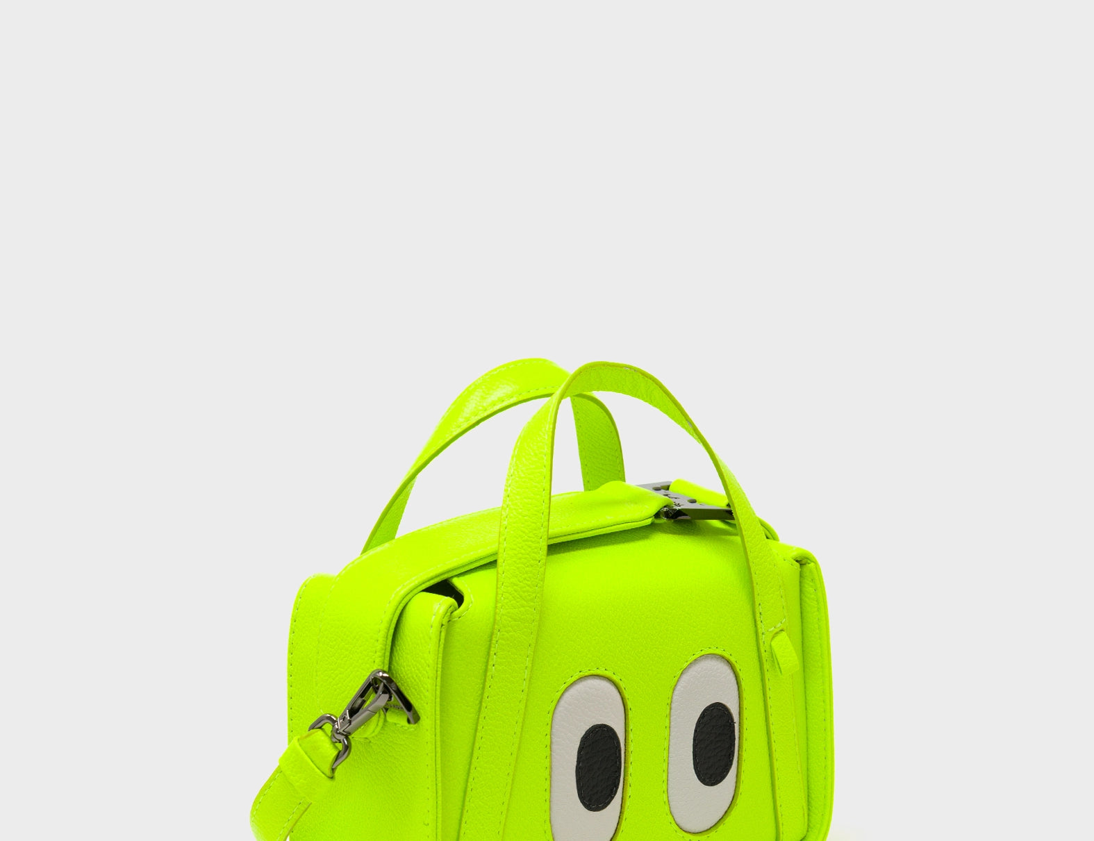 Benji Micro Crossbody Neon Lime Leather Bag - Eyes Engraved - Main View