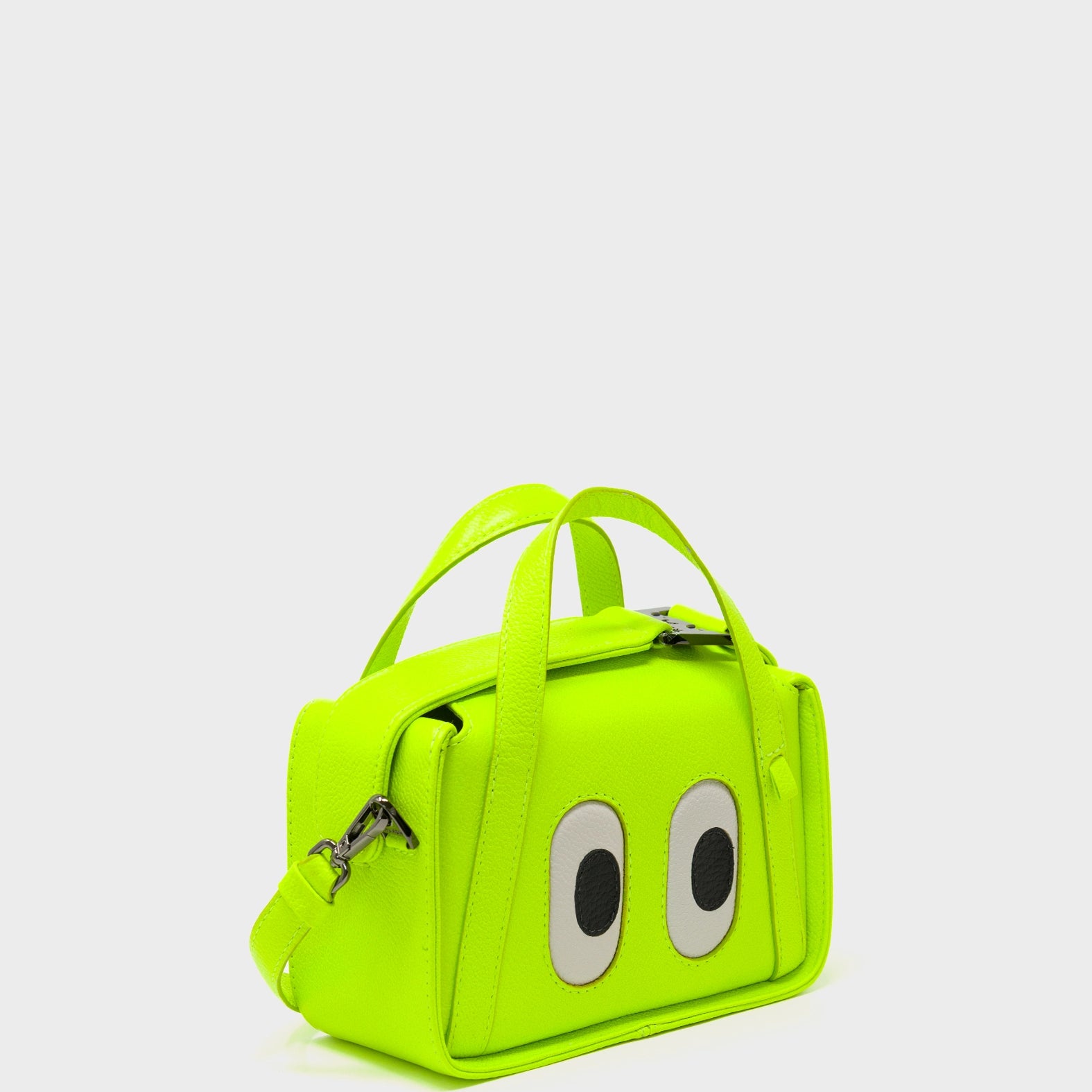 Benji Micro Crossbody Neon Lime Leather Bag - Eyes Engraved - Main View