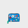 Frodo Ibiza Blue Leather Zip Around Wallet - Floralia Print - Front