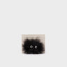 Felix Cream and Black Leather Cardholder - Fuzzy Monster Applique - Front