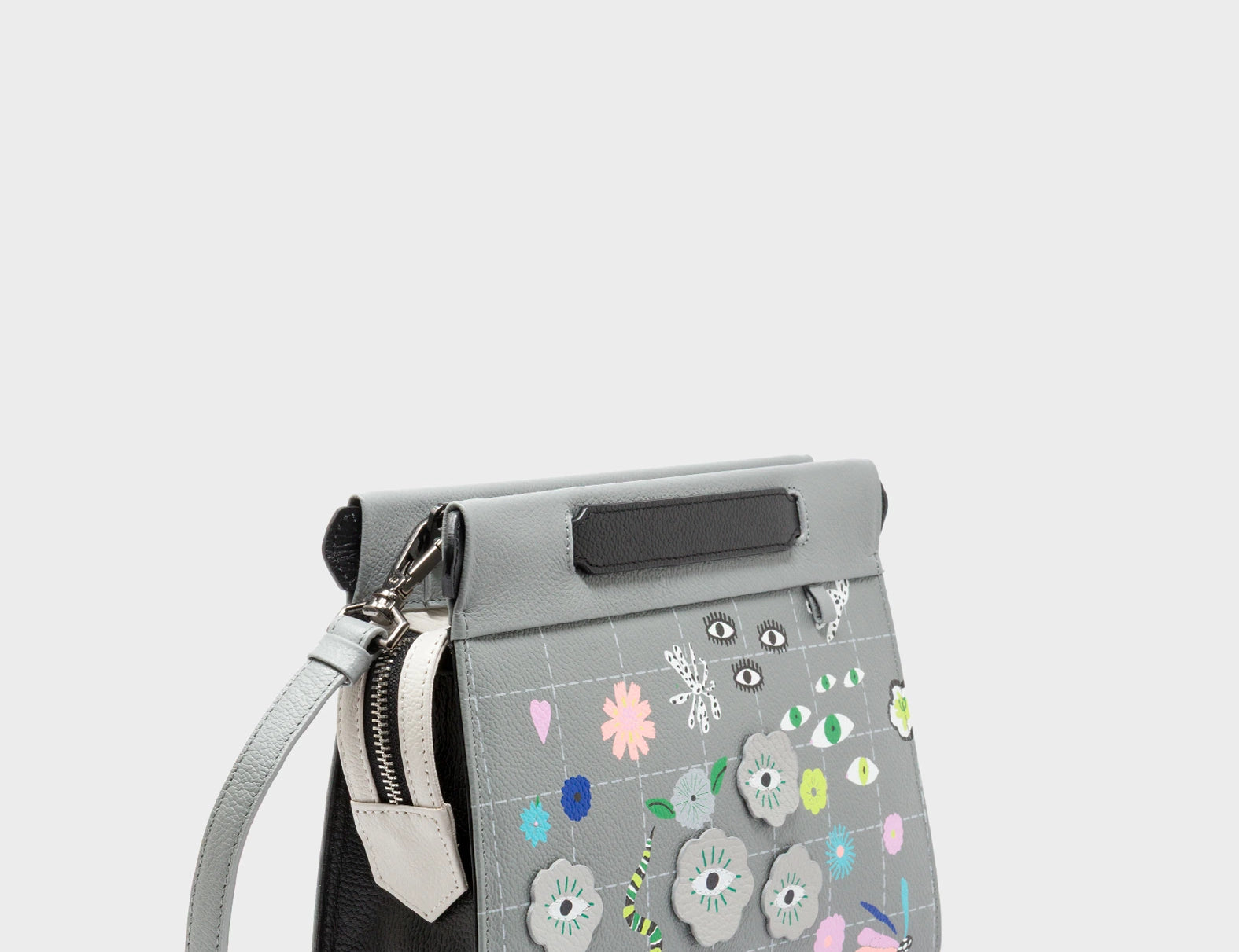 Vali Small Crossbody Gray Leather Bag - Floralia Design - Main