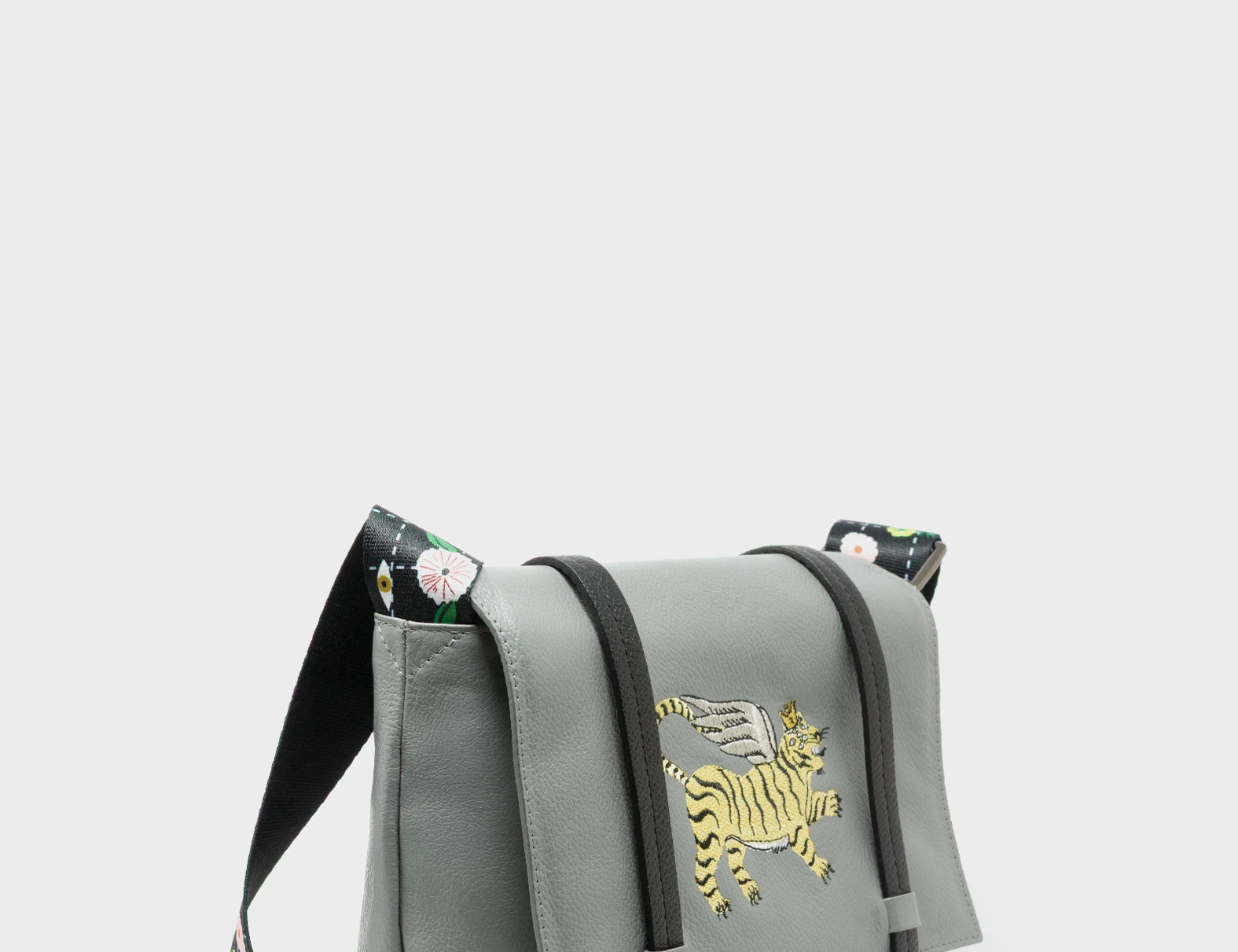 Victor Gray Small Messenger Bag - Winged Tiger Embroidery - Main