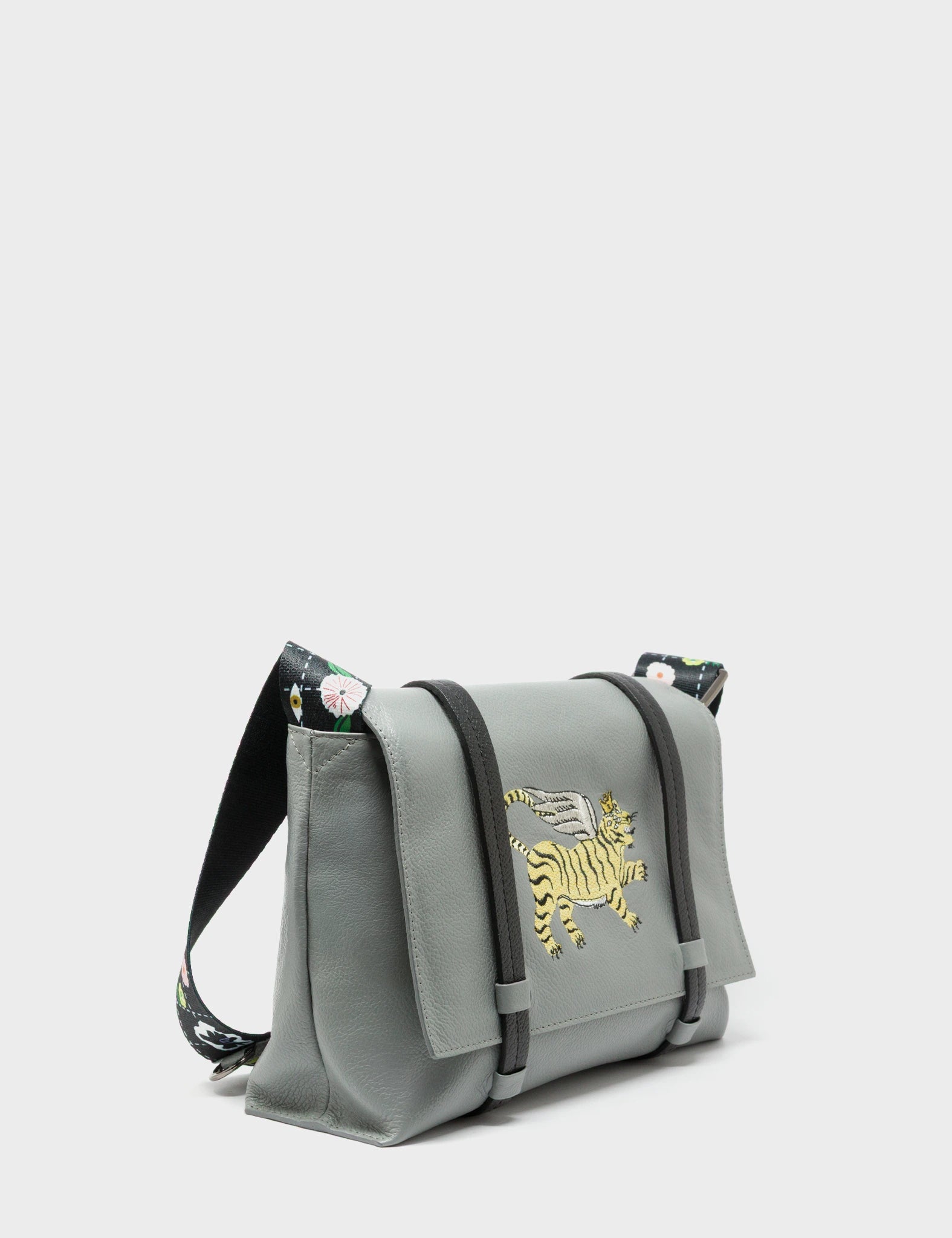 Victor Gray Small Messenger Bag - Winged Tiger Embroidery - Main