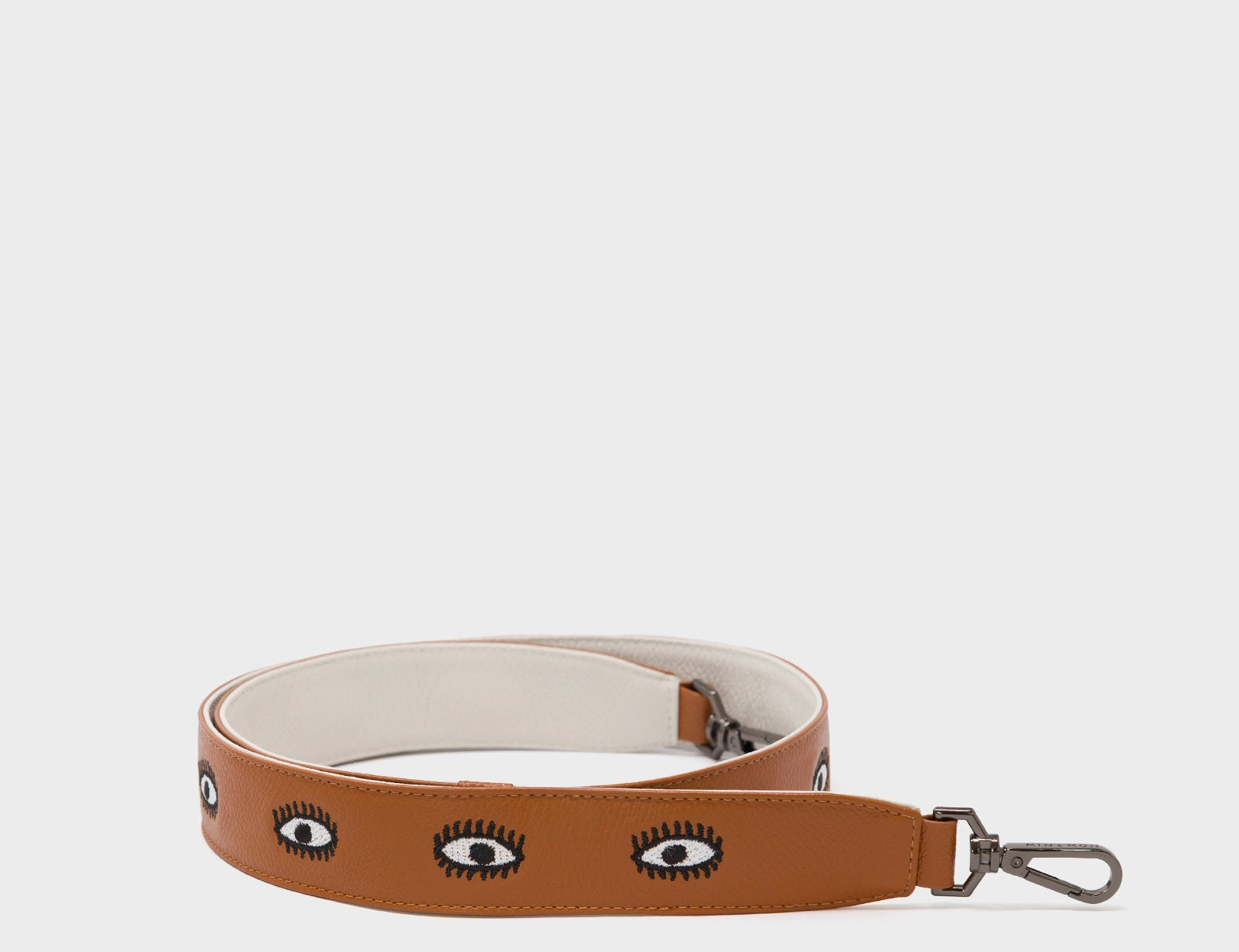Detachable Caramel Leather Shoulder Strap - All Over Eyes Embroidery - How to Package