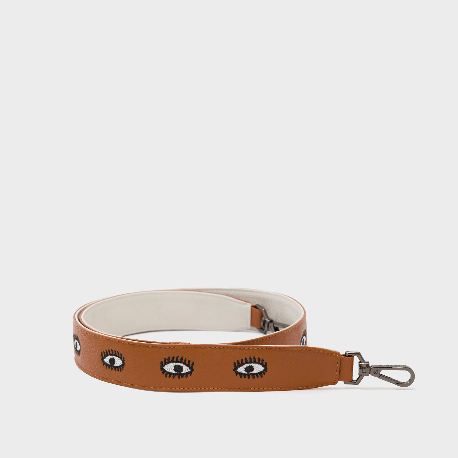 Detachable Caramel Leather Shoulder Strap - All Over Eyes Embroidery - How to Package