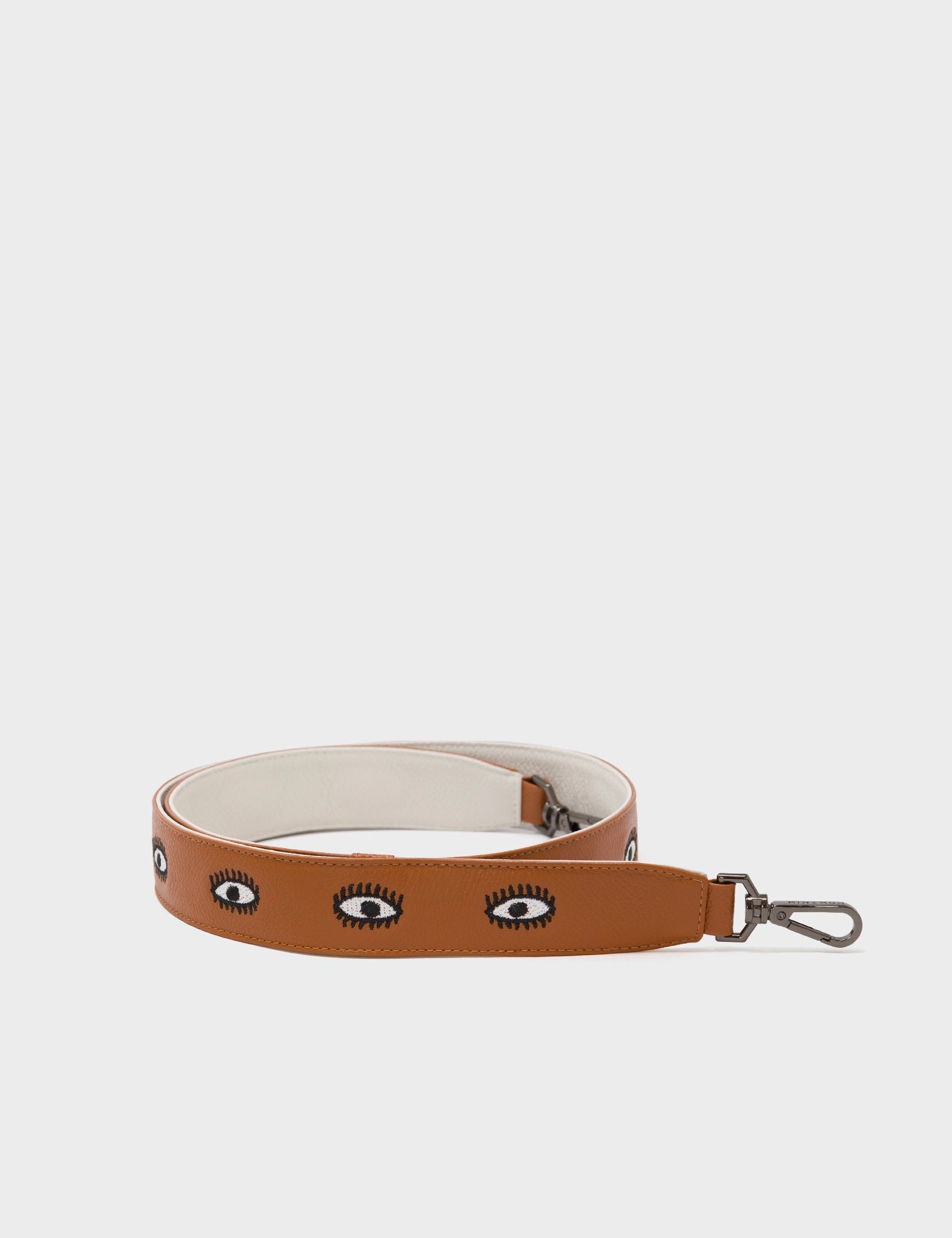 Detachable Caramel Leather Shoulder Strap - All Over Eyes Embroidery - How to Package