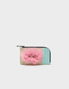 Fausto Gravel Leather Zip-around Cardholder - Fuzzy Monster Applique