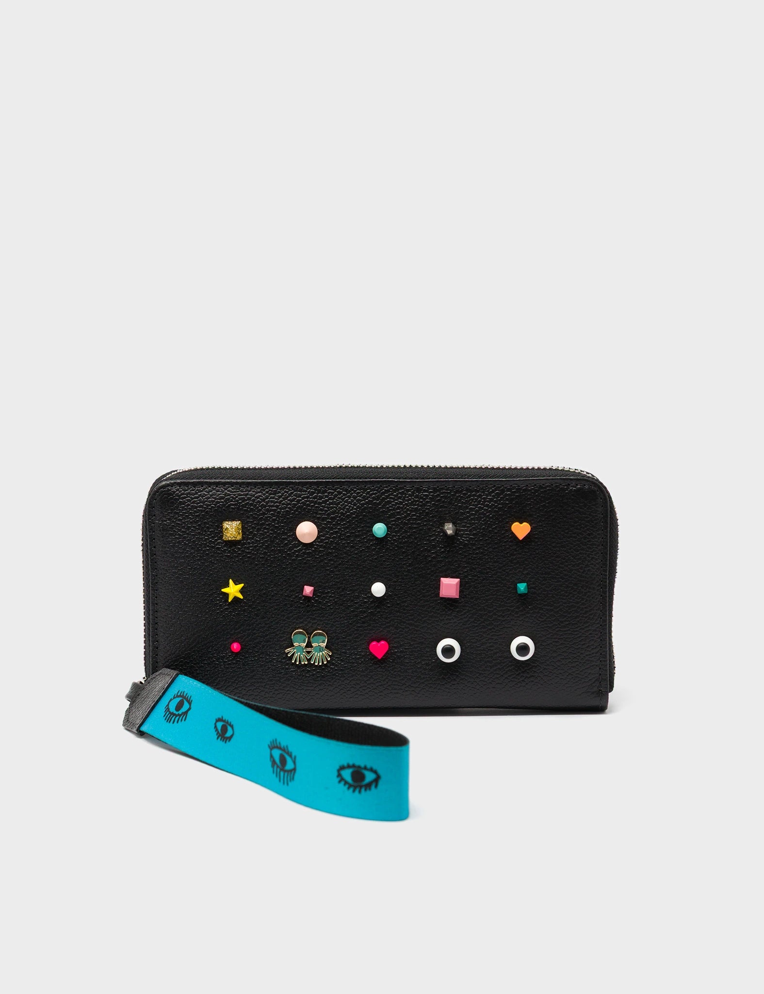 Francis Black Leather Wallet - Studs - front