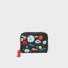 Frodo Black Leather Zip Around Wallet - Floralia Print - Front