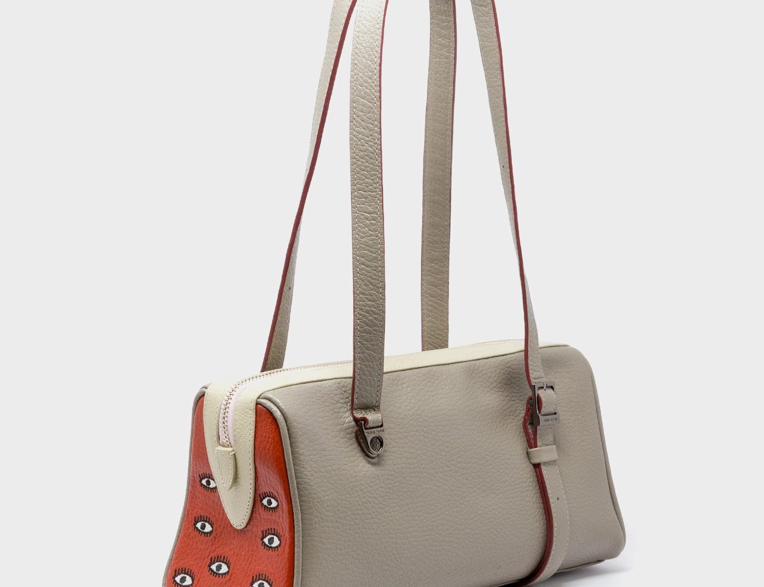 Esther Tuffet Brown Satchel Mini Bag - All Over Eyes Embroidery - Main