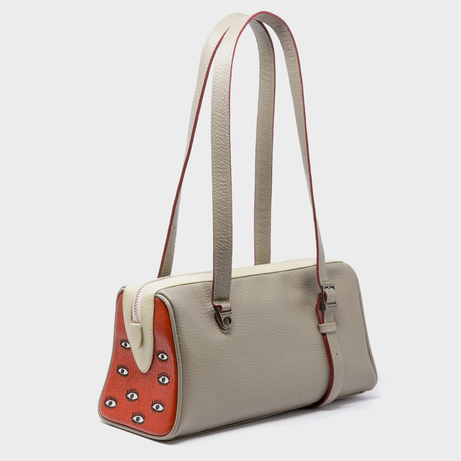 Esther Tuffet Brown Satchel Mini Bag - All Over Eyes Embroidery - Main