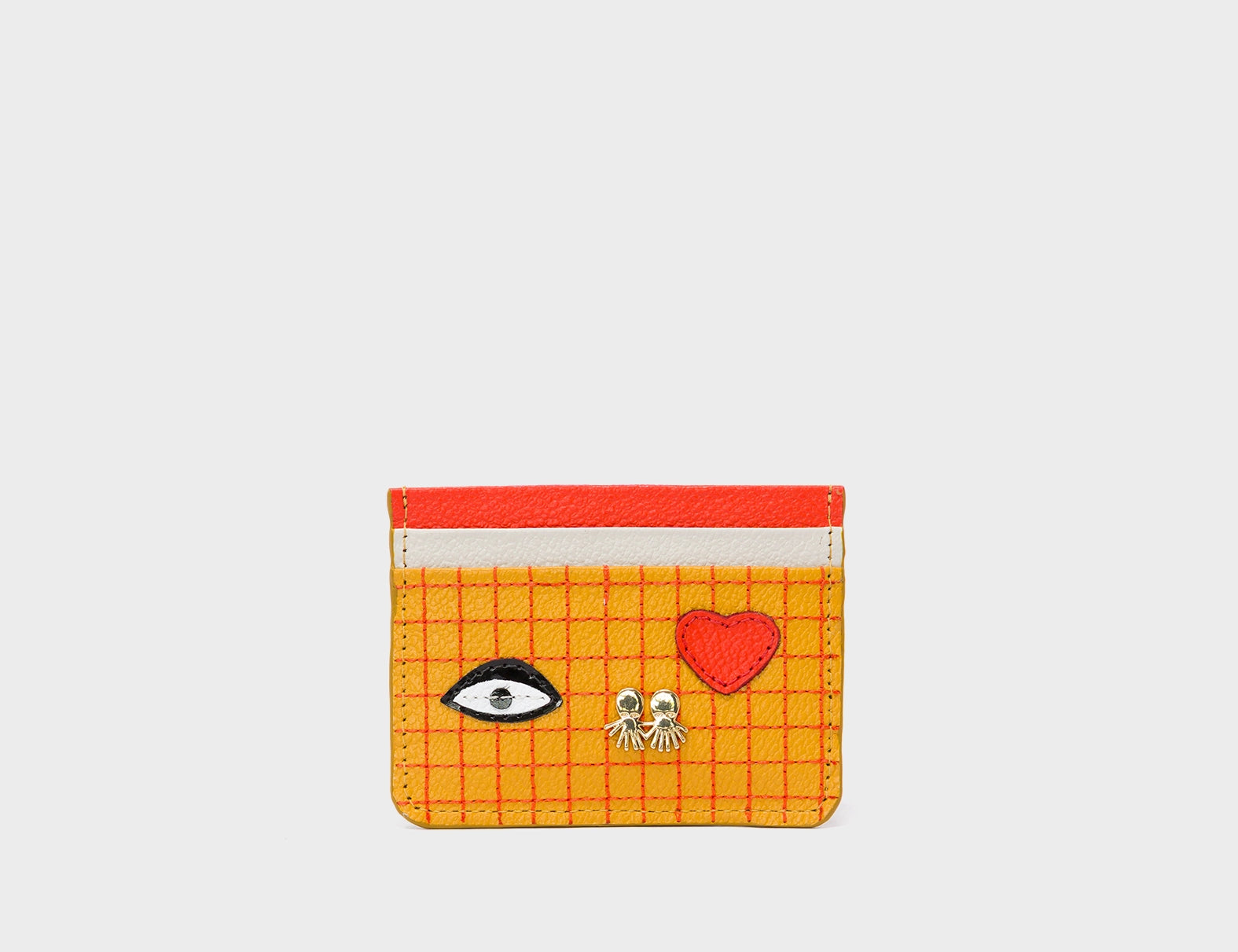 Filium Golden Glow Leather Cardholder - Classic Eye and Heart Applique - front