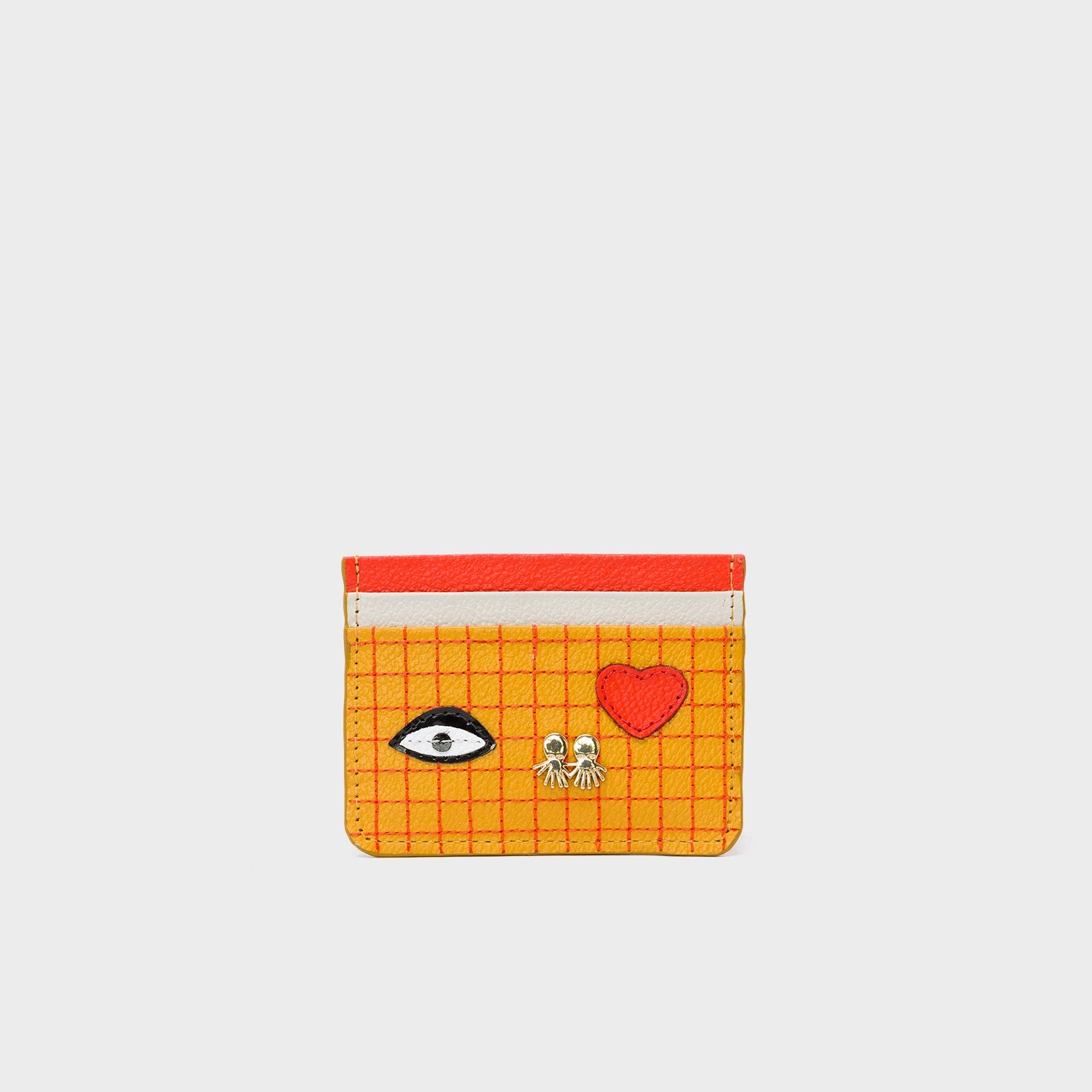Filium Golden Glow Leather Cardholder - Classic Eye and Heart Applique - front