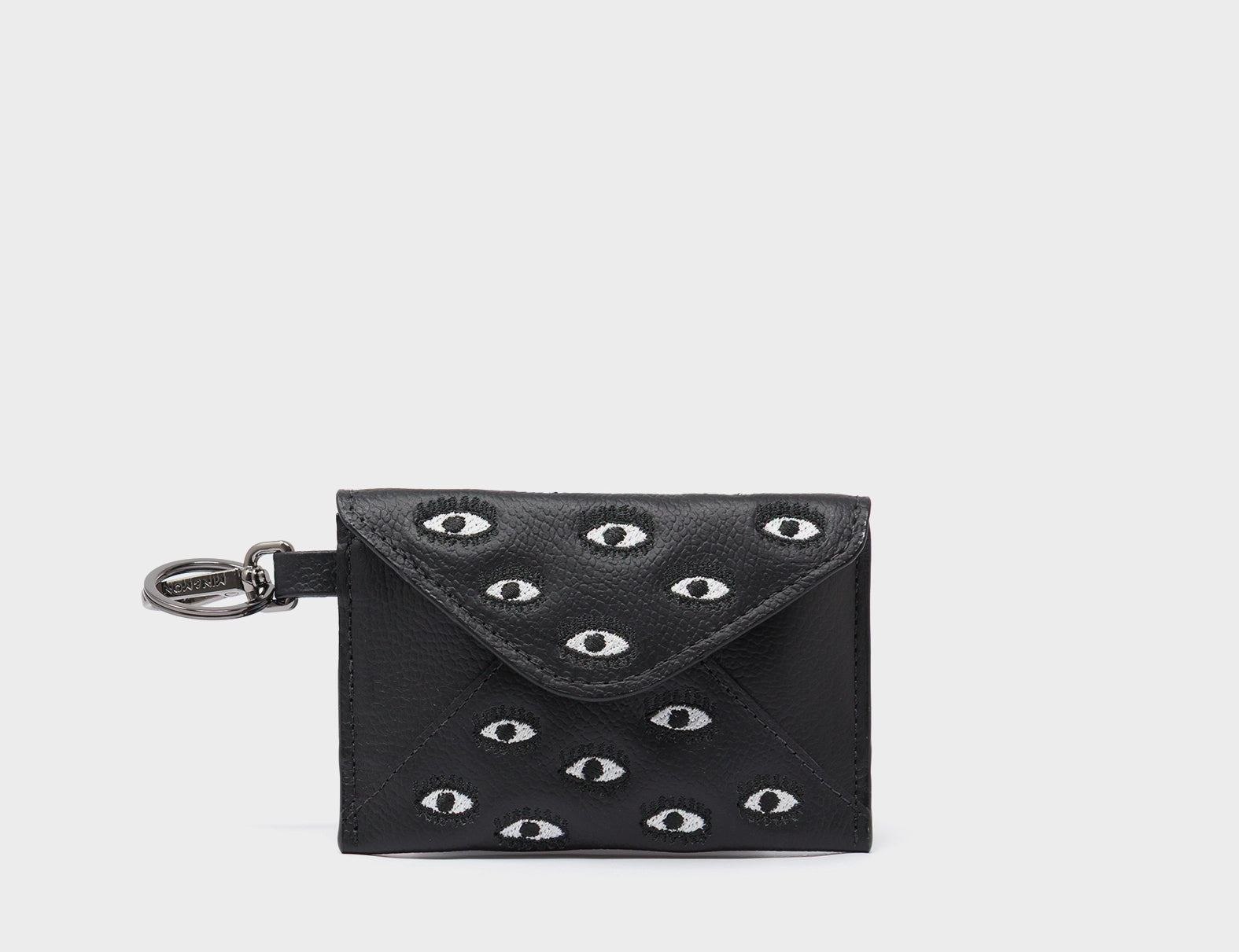 Fabian Black Leather Wallet - All Over Eyes Embroidery - front