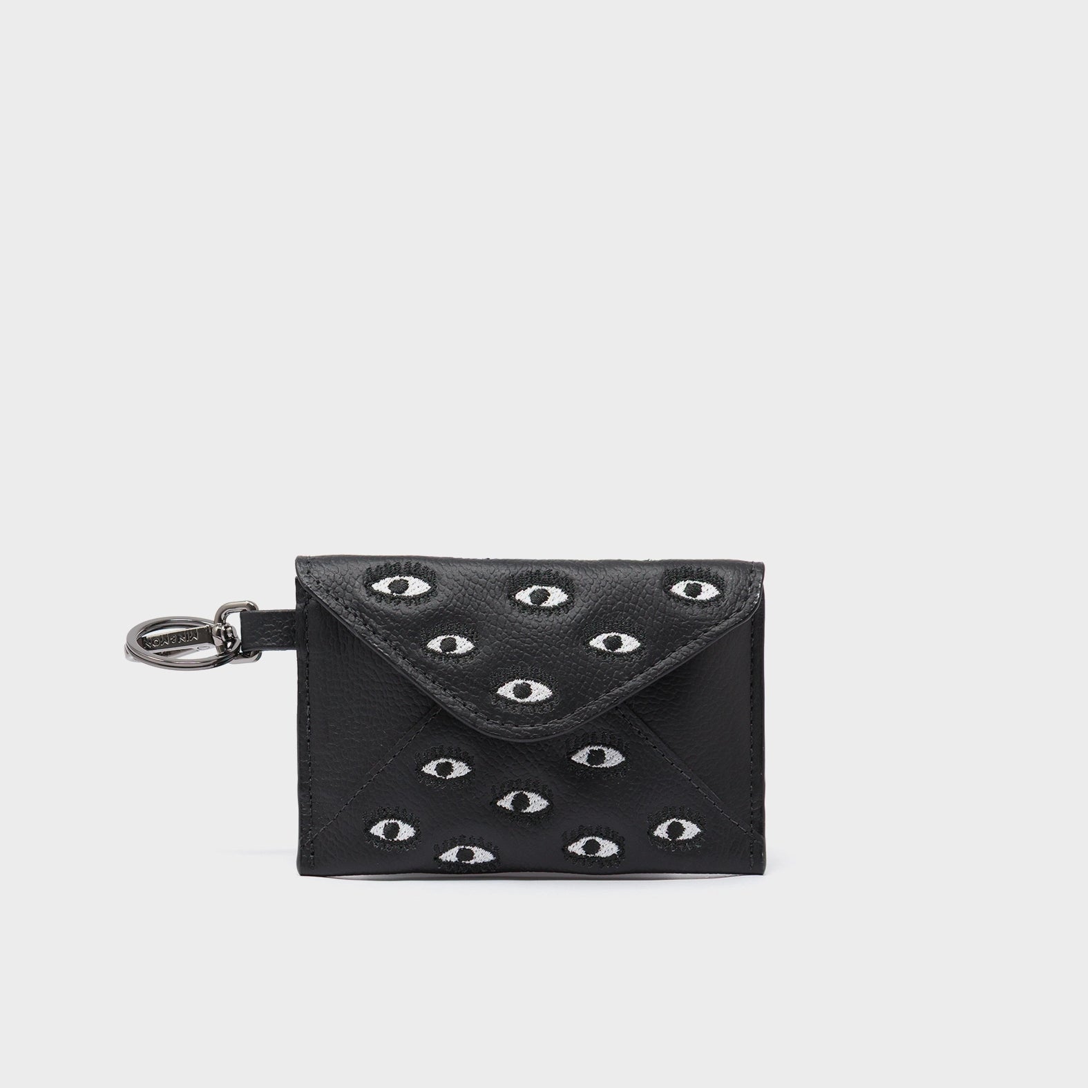 Fabian Black Leather Wallet - All Over Eyes Embroidery - front