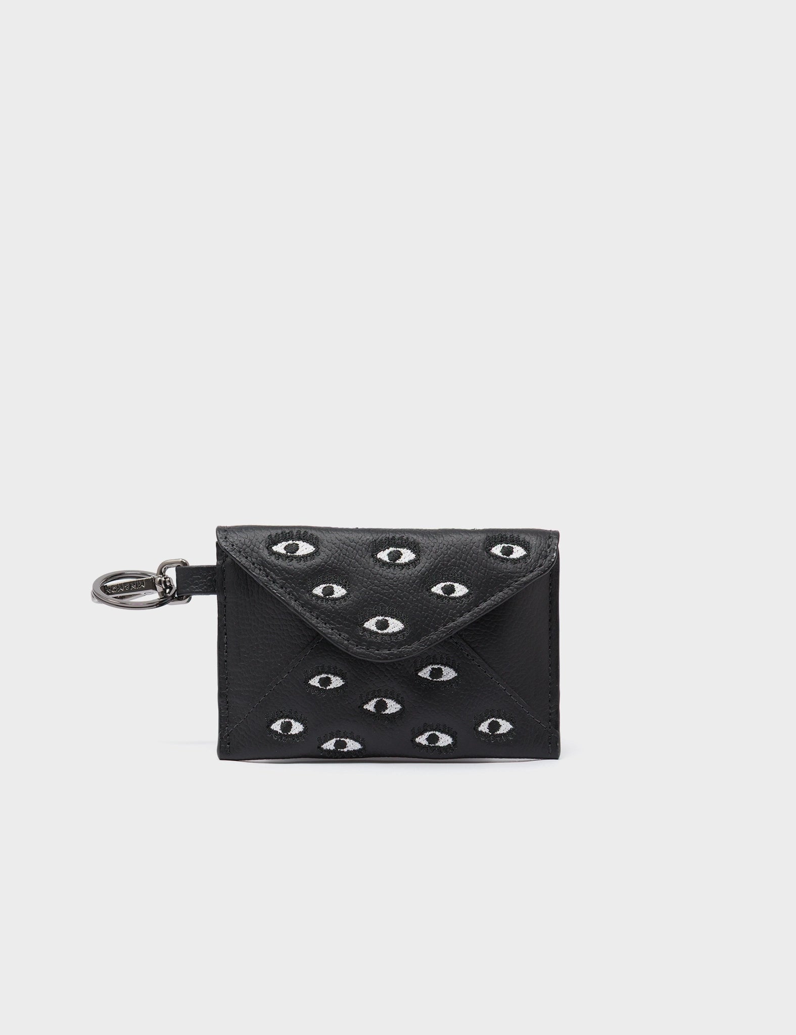 Fabian Black Leather Wallet - All Over Eyes Embroidery - front