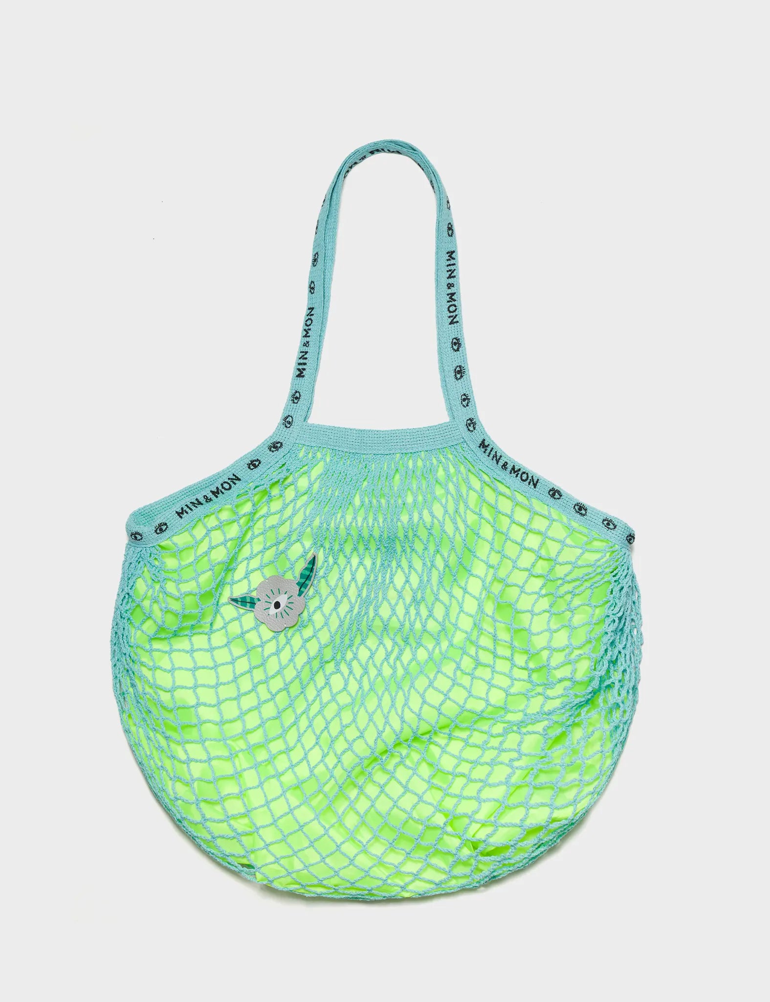 Green and Light Blue Mesh Bag - Flower Applique - Front