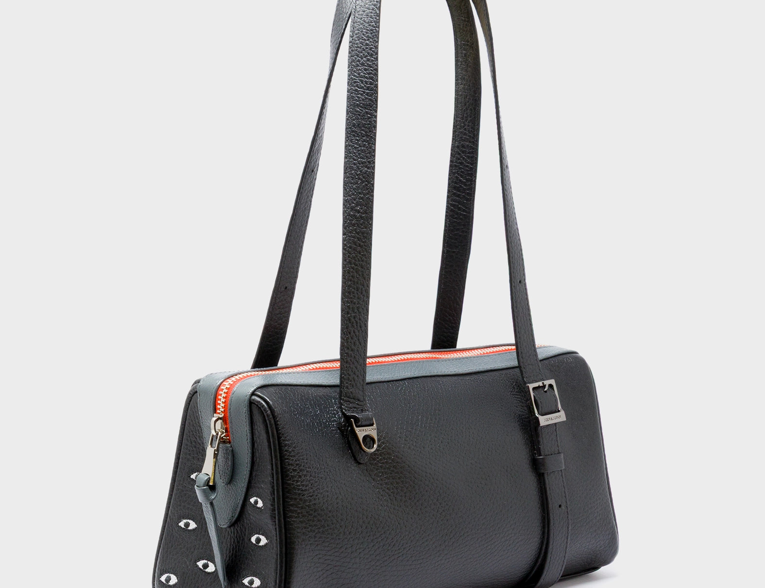 Esther Black Satchel Mini Bag - All Over Eyes Embroidery - Main View