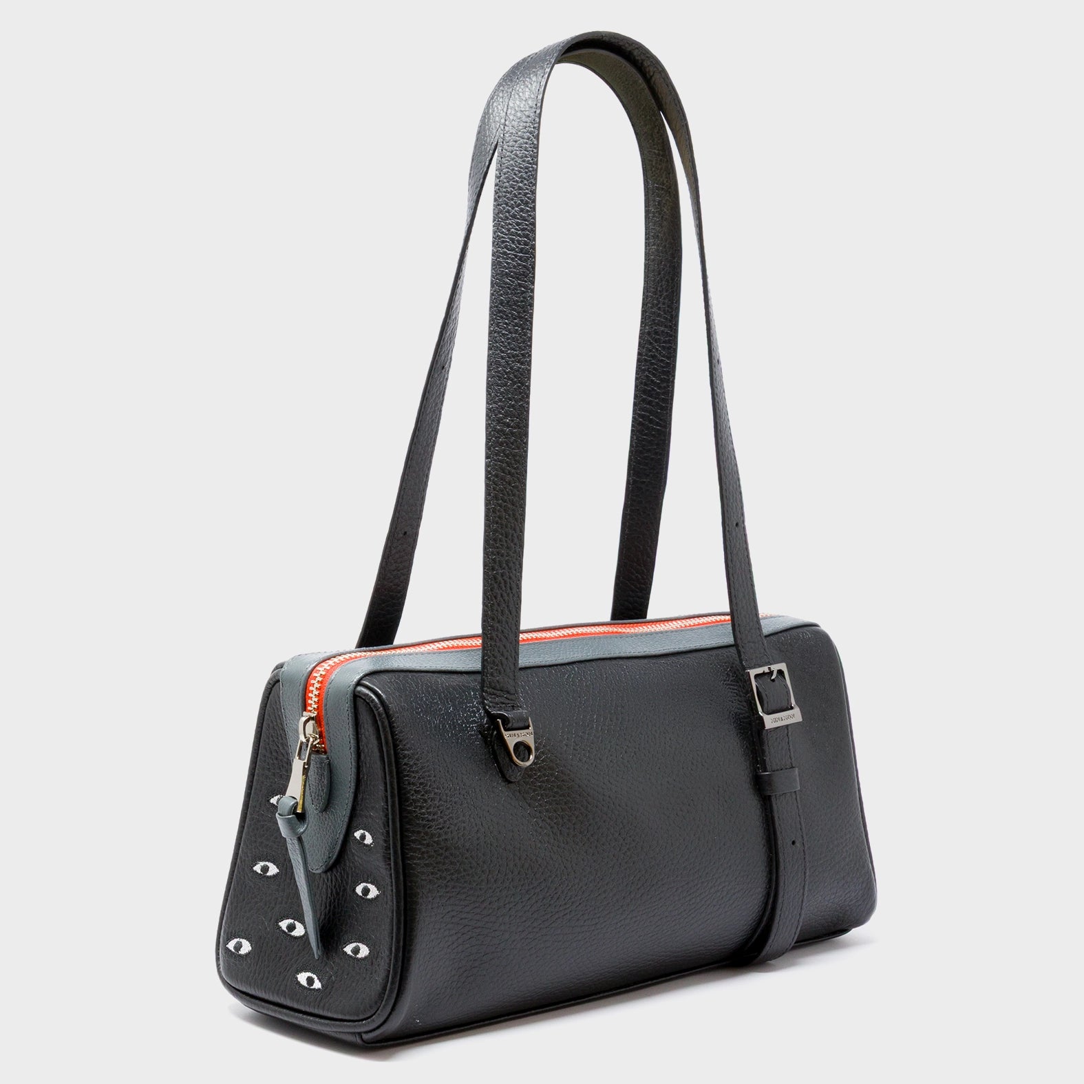 Esther Black Satchel Mini Bag - All Over Eyes Embroidery - Main View