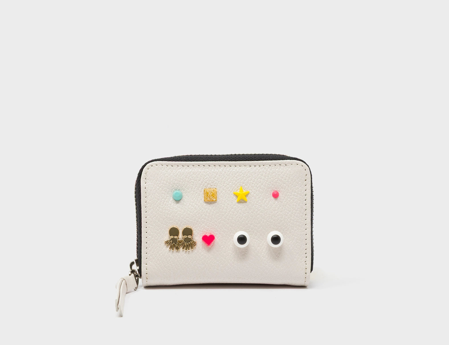 Frodo Cream Leather Zip Around Wallet - Studs Pattern - Front