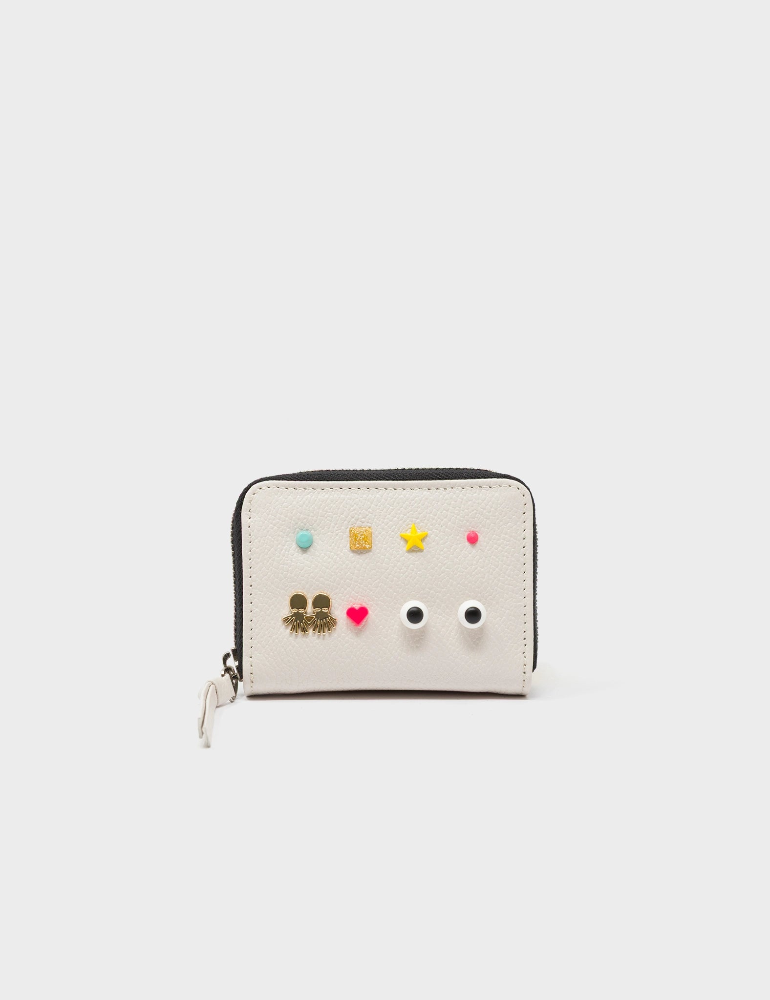Frodo Cream Leather Zip Around Wallet - Studs Pattern - Front