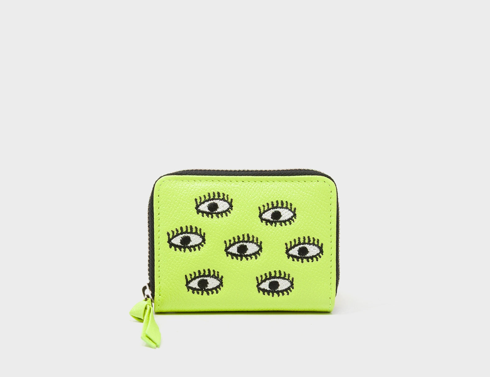 Frodo Sharp Green Leather Zip Around Wallet - All Over Eyes Embroidery - Front