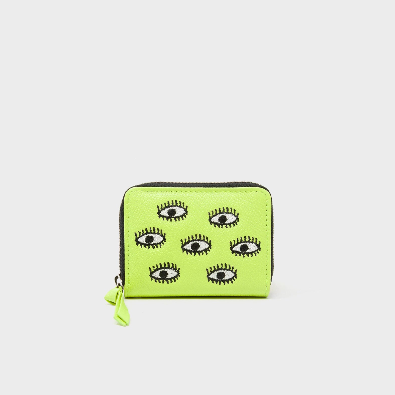 Frodo Sharp Green Leather Zip Around Wallet - All Over Eyes Embroidery - Front