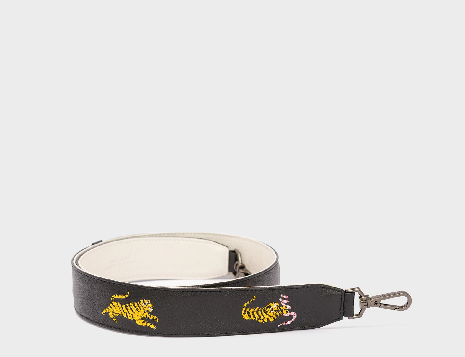 Detachable Black Leather Shoulder Strap - Retrotiger Embroidery  - Package