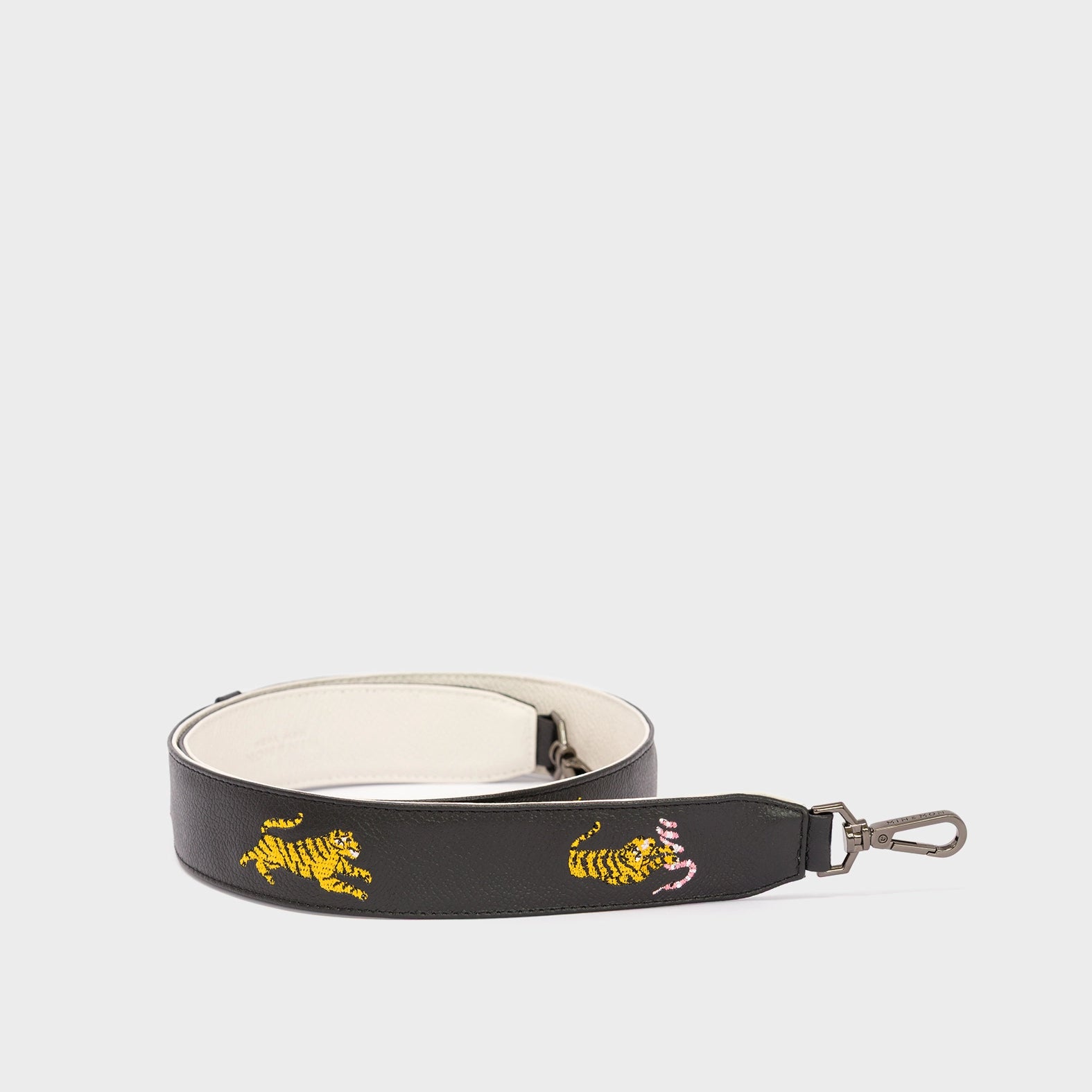 Detachable Black Leather Shoulder Strap - Retrotiger Embroidery  - Package