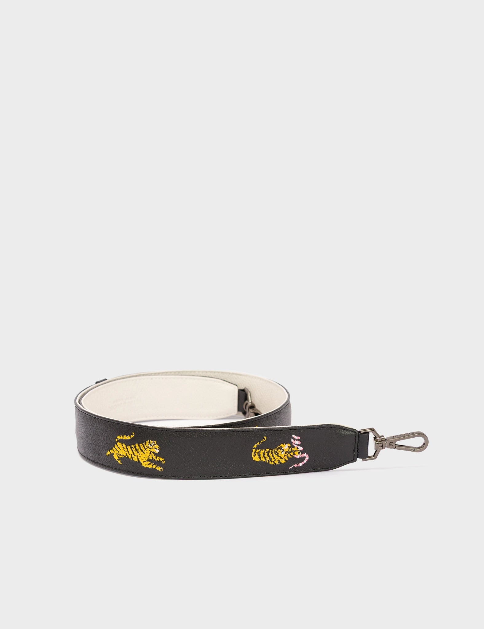 Detachable Black Leather Shoulder Strap - Retrotiger Embroidery  - Package