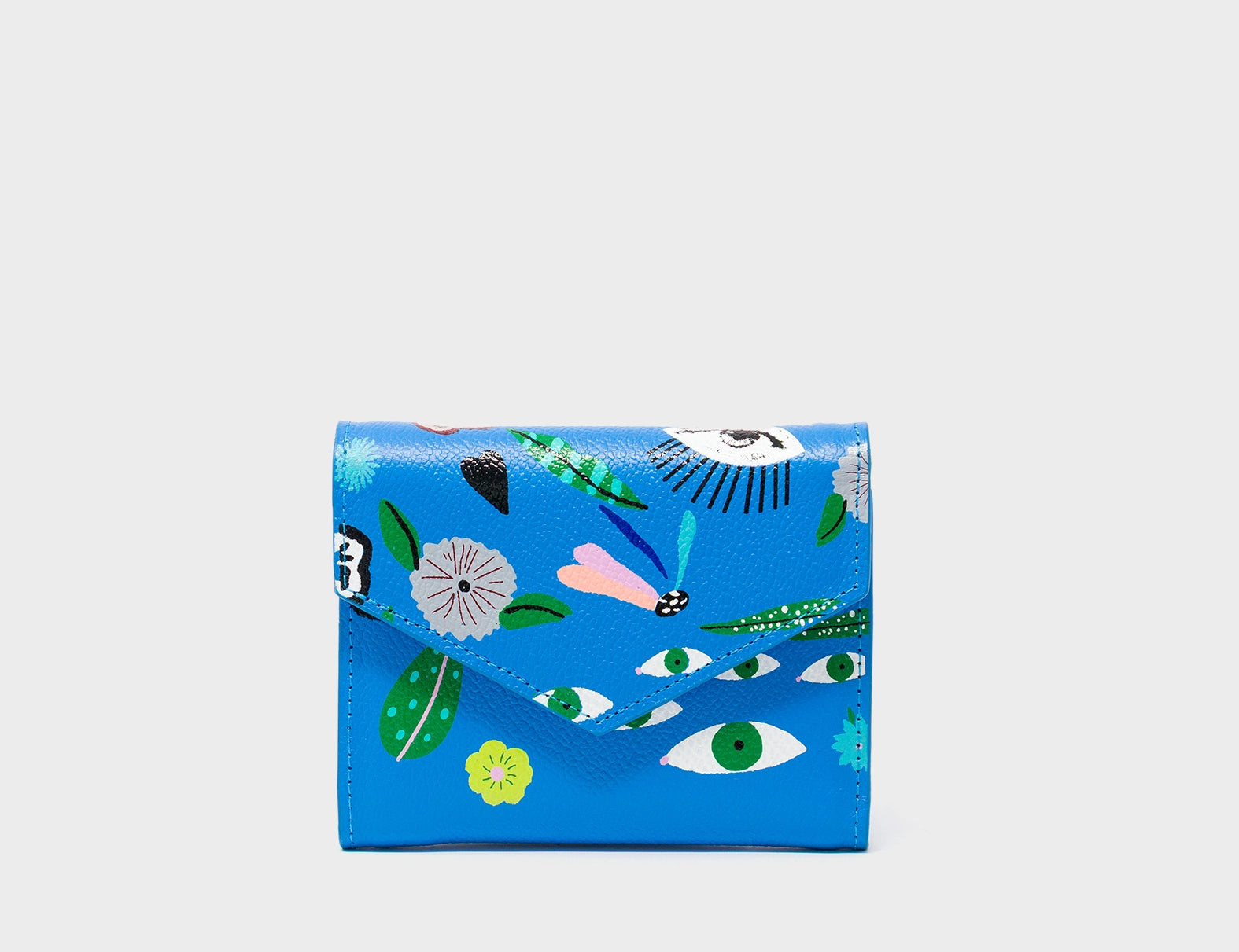 Fiona Ibiza Blue Leather Wallet - Floralia Print - Front