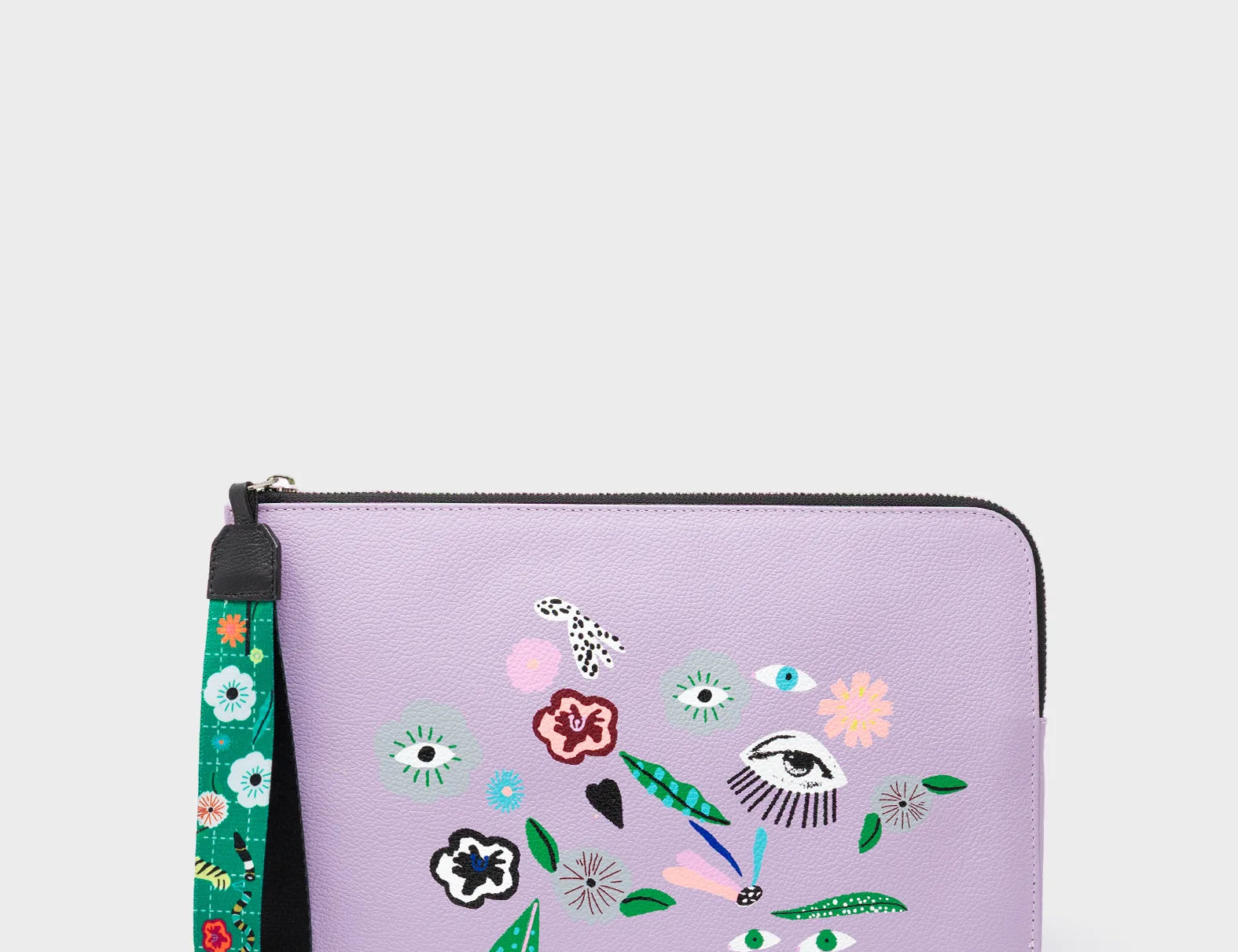 Fidelio Lavender Leather Pouch - Floralia Print - Front