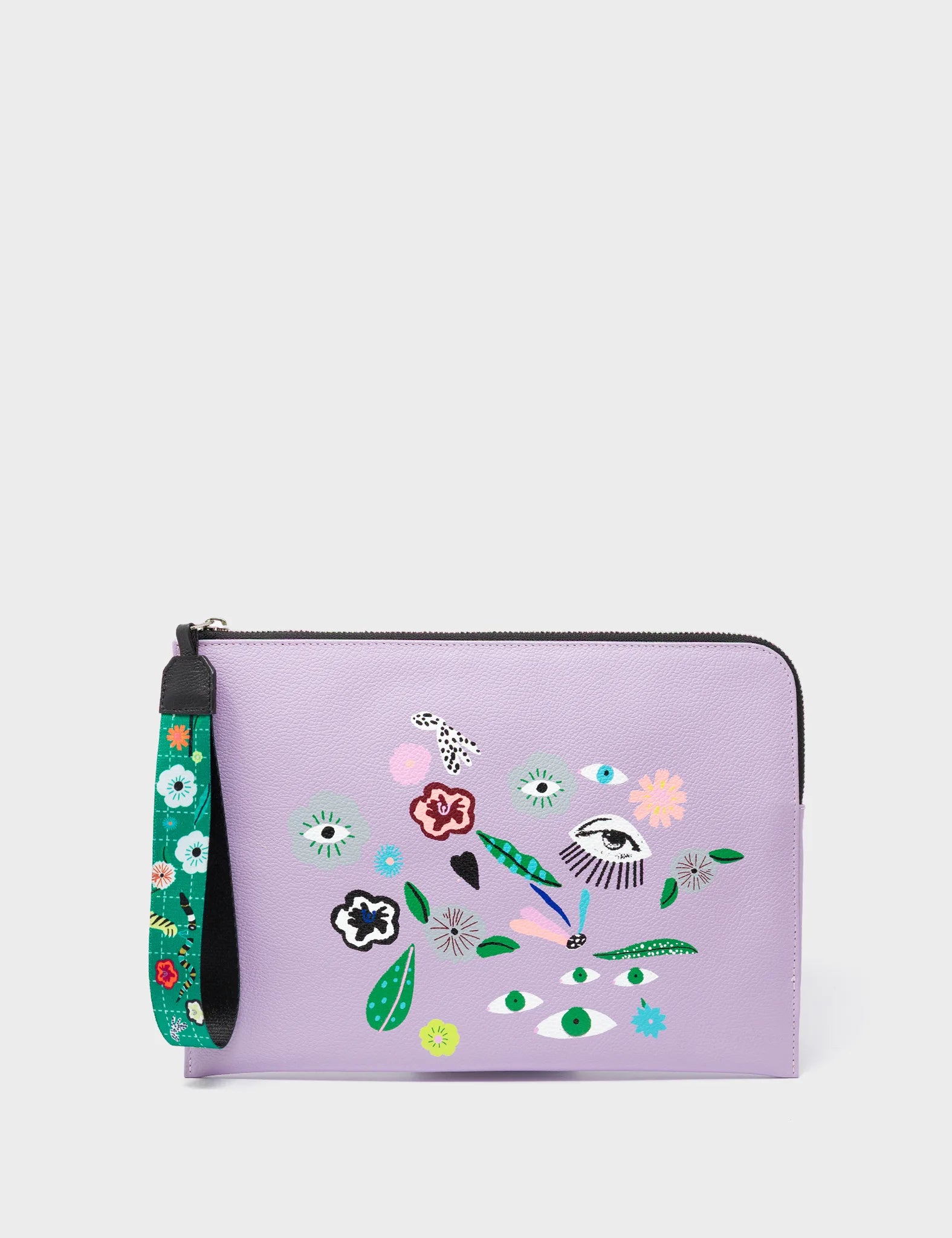 Fidelio Lavender Leather Pouch - Floralia Print - Front