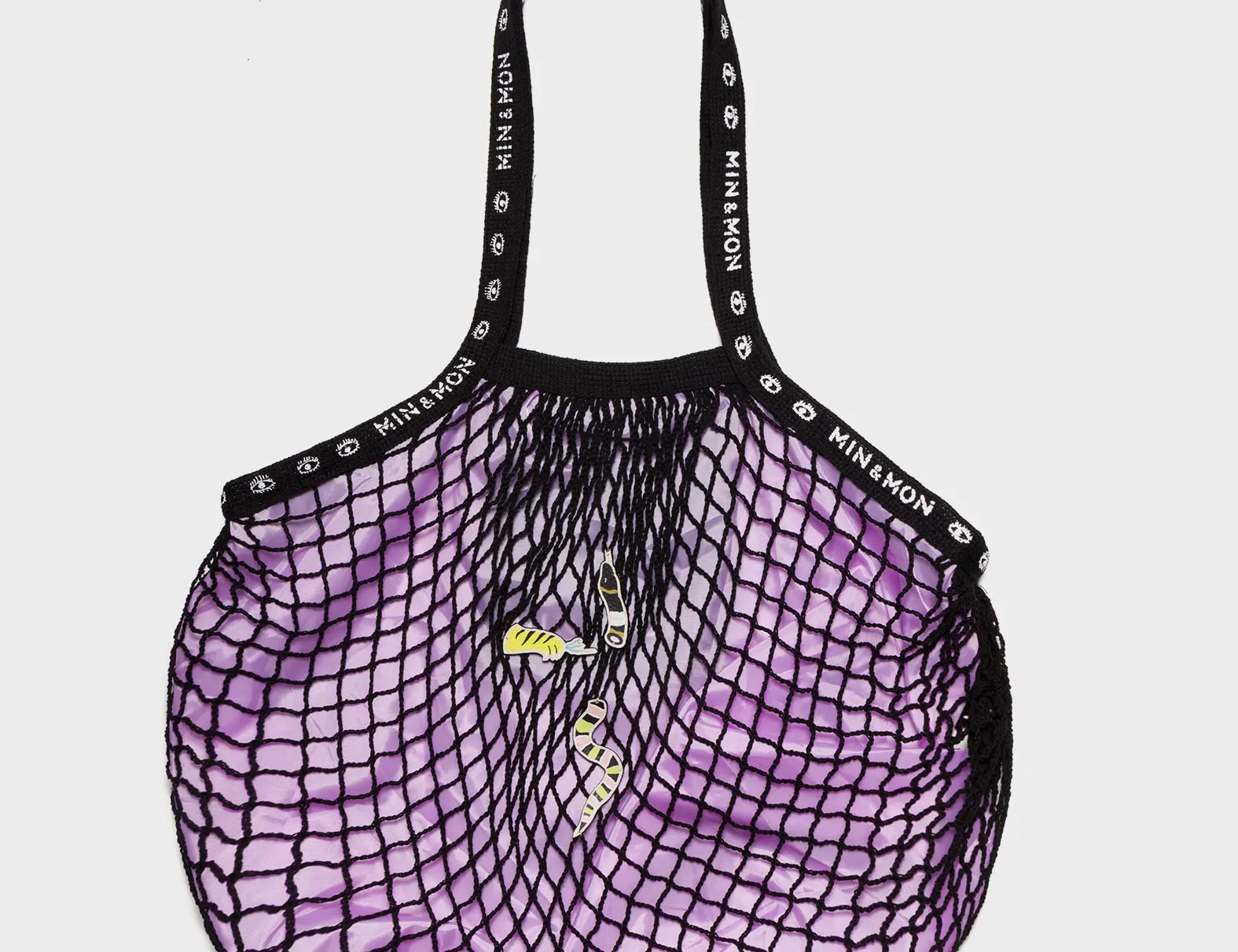 Black and Pink Mesh Bag - Paw and Snake Appliques - Front