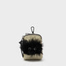 Florence Pouch Charm - Gravel Beige Leather Keychain Fuzzy Monster Applique  - Front