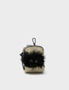 Florence Pouch Charm - Gravel Beige Leather Keychain Fuzzy Monster Applique 