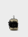 Florence Pouch Charm - Gravel Beige Leather Keychain Fuzzy Monster Applique  - Front