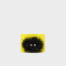 Filium Celadine Yellow Leather Cardholder - Fuzzy Monster Applique - Front