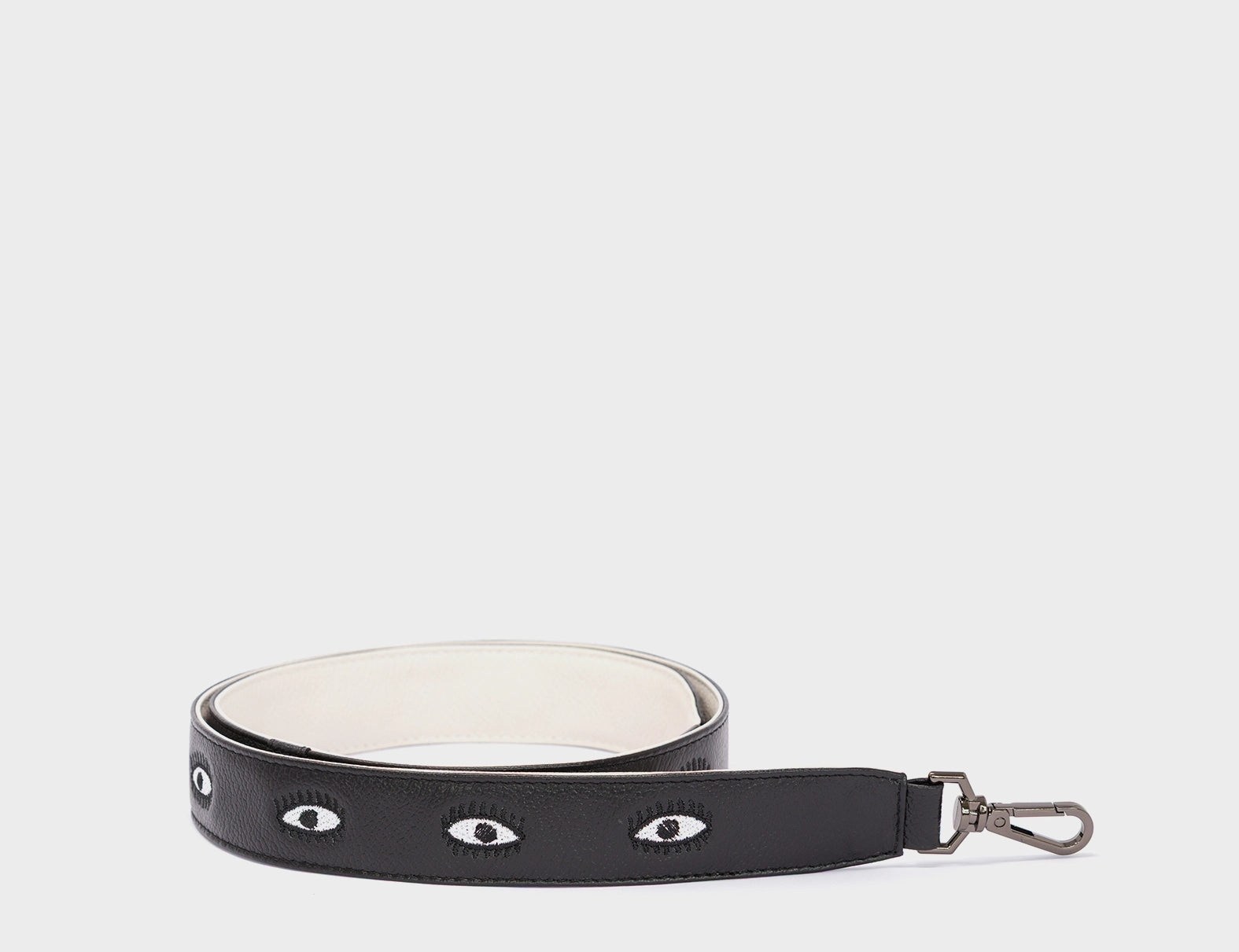 Detachable Black Leather Shoulder Strap - All Over Eyes Embroidery - Package